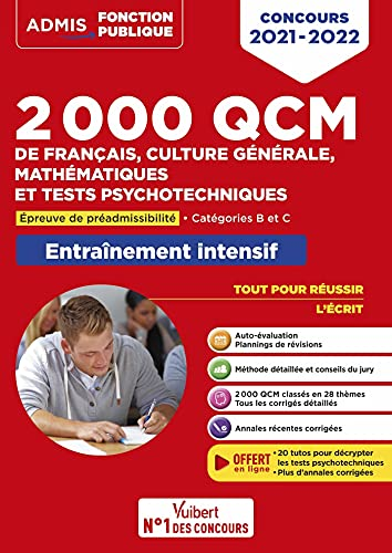 2000 QCM de français, culture générale, mathématiques et tests psychotechniques